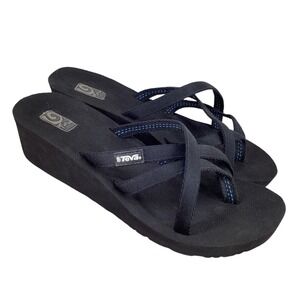 Teva Mush Black Wedge Sandals Comfort Platform Thong Strappy Flip Flop Women's 8